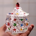 thumbnail image 3 of Hand-Painted Crystal Candy Dish with Lid - Colorful Glass Jar with Diamond Cut Embossed Pattern, Vintage Style Decorative Bowl for Candies, Nuts, Cookies, Jewelry & Home Decor  P, 3 of 7
