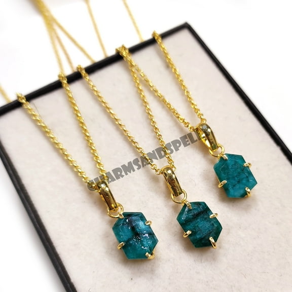Emerald Stone Necklace, May Birthstone Pendant Necklace, 14K Gold Plated Emerald Necklace, Emerald Cut Necklace, Gifts For Her