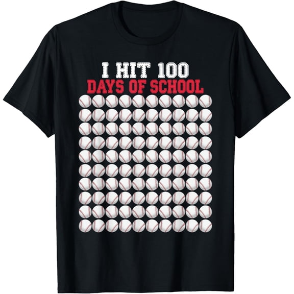 I hit 100 Days of School Baseball Bat 100th Day Of School T-ShirtMen's and women's gift, black and white T-shirt, size: Extra large S-4XL