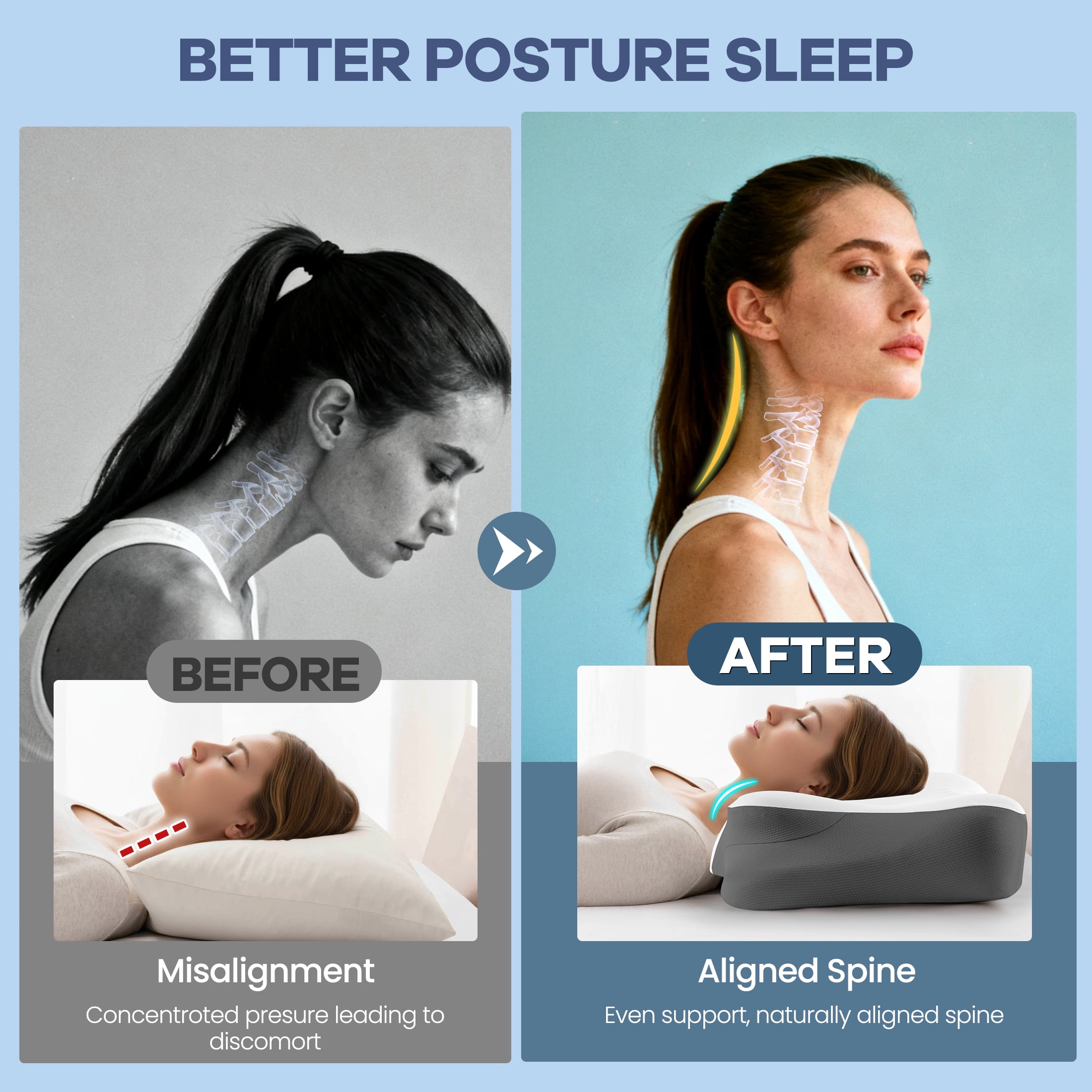 MOONORAH Contour Memory Foam Pillows for Sleeping Ergonomic, Cervical Pillow for Neck and Shoulder Pain Relief, Queen Bed Pillow for Side Back Stomach Sleepers