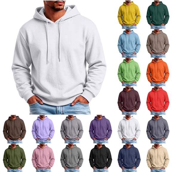 Men's Fleece Pullover Hoodie Solid Color Long Sleeve Sweatshirt for Casual & Active Wear Soft Warm Winter Top