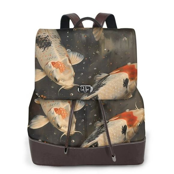 Easygdp Koi Fish Tranquility Mochila de Cuero para Mujeres, Bolso de Hombro, Bolsos de Mano de Moda para Trabajo y Viajes