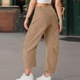 thumbnail image 5 of Women's Corduroy Pants Barrel Mid-Rise Elastic Waist Cord Pants Casual Wide Leg Baggy Trouser with Pockets Light Brown S, 5 of 7