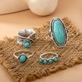 thumbnail image 3 of Eosunjian 4Pcs/Set Women Finger Ring Set Bohemia Style Feather Irregular Faux Turquoise Decor Wide Finger Band Jewelry Gift Sets, 3 of 8