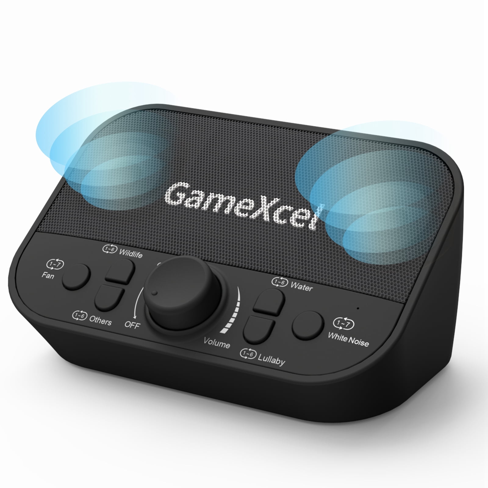 GameXcel White Noise Sound Machine for Baby & Adults, 38 Non-Looping Sounds, Dual Speakers, Headphone Jack, Timer & Memory, USB Powered, Black