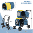 thumbnail image 2 of Magshion Folding Double Dog Stroller for 2 Dogs, 4-in-1 Pet Stroller for Small Medium Dogs Cats, Navy Blue/Yellow, 2 of 9