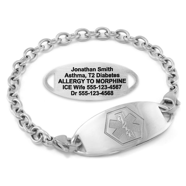 MedicEngraved Bracelet d'Alerte Médicale Personnalisé en Acier Inoxydable - Maillon Ovale 5 mm