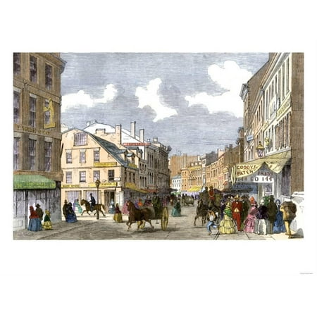 Washington Street in Boston, Including Ticknor & Fields' Old Corner Bookstore, 1850s Print Wall