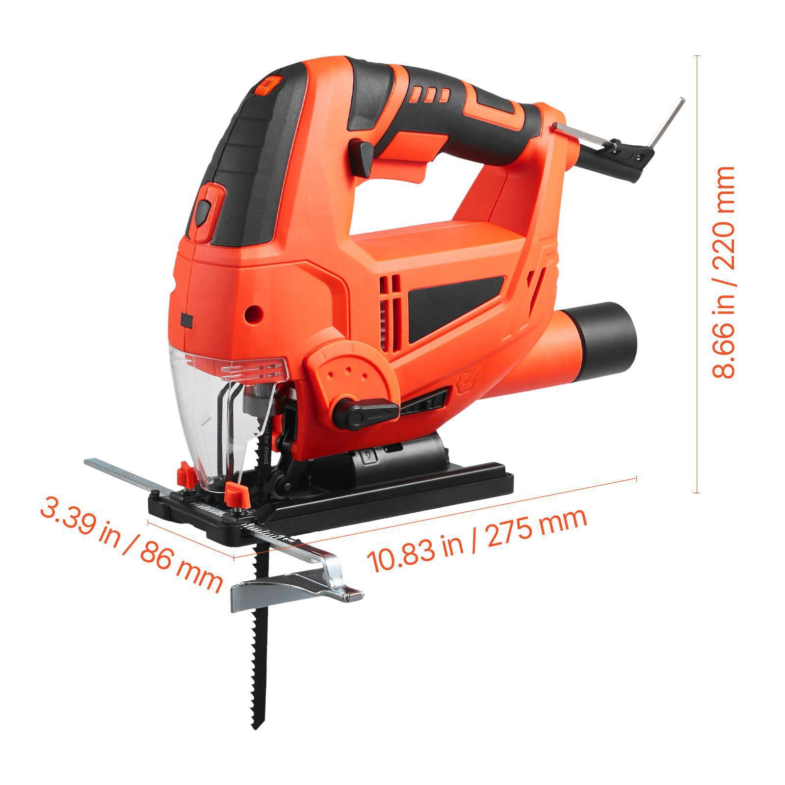 6.5 Amp 3000 SPM Electric Jigsaw with 6 Blades LED Light 6 Variable Speed 0-45 Degree Bevel Cuts 4 Orbital Settings for Wood and Metal Cutting