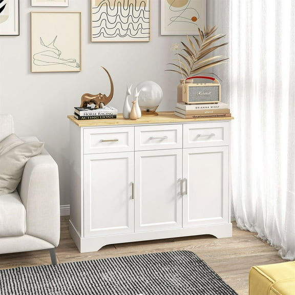 Demi Bonn 39" Modern Kitchen Sideboard Buffet Cabinet with Storage, Kitchen Island Furniture for Dining Room Cabinet Living Room, White
