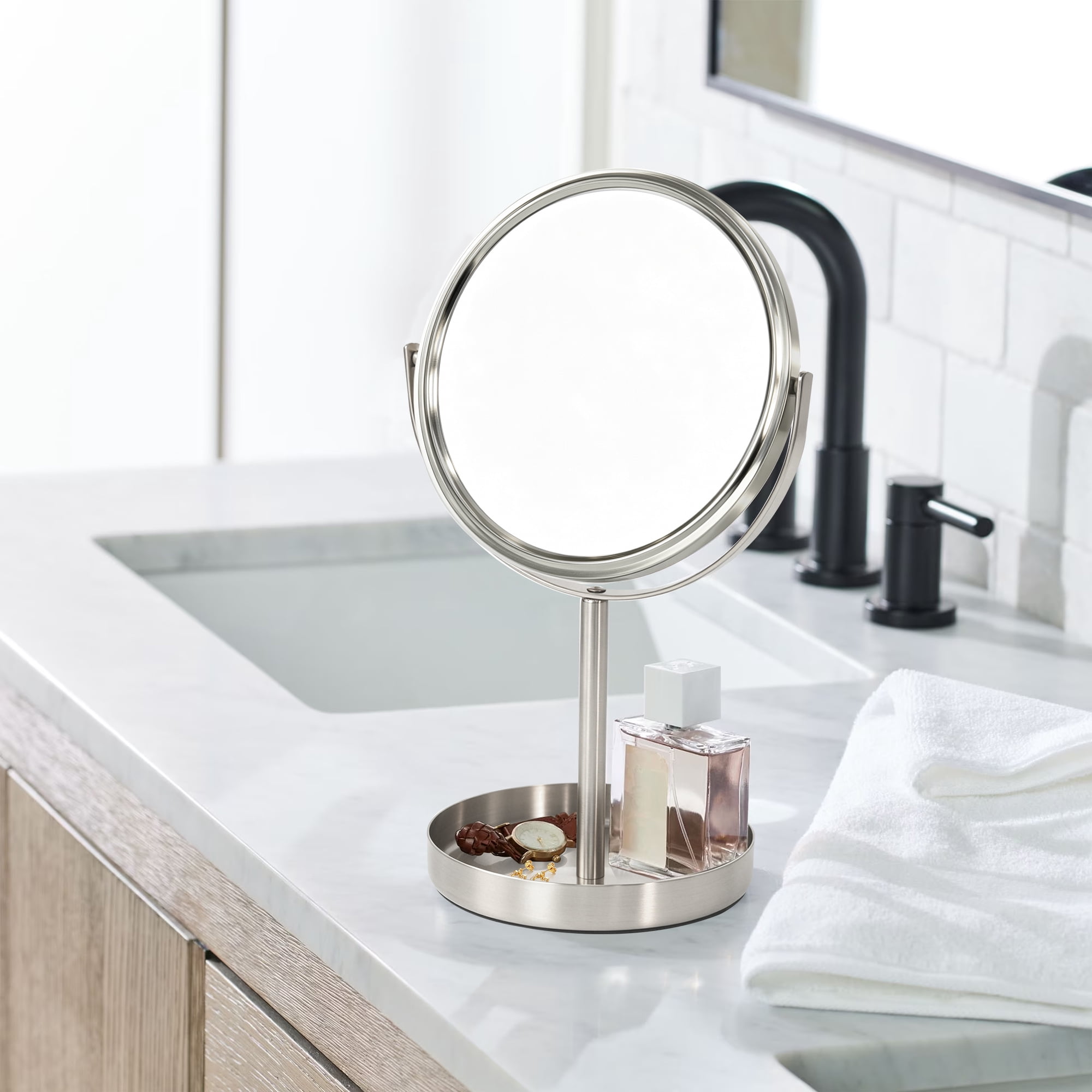 Better Homes & Gardens Satin Nickel Metal Mirror(featuring one side as a standard mirror).