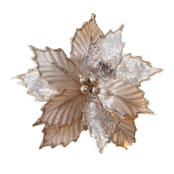 Flores artificiales de Pascua de Navidad, flores decorativas hechas a mano, adorno para de Navidad para regalo, decoración de boda de año Nuevo champán