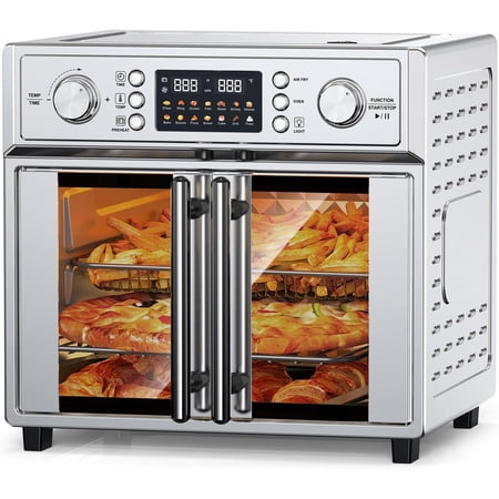 Plum Chef 26QT Large Capacity French Double-Door Air Fryer Convection Toaster Oven, 1700W, 14 Preset Menus, 7-in-1 Multi-Function (Bake, Roast, Gril,Toast,Dehydrate&Defrost), Stainless Steel,silvery