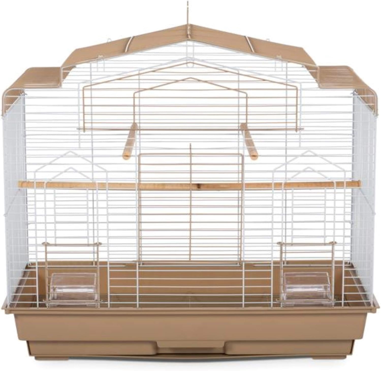 Barn Style Bird Cage - Ideal for Parakeets, Parrots, Lovebirds, Conures, Canaries, and Similarly Sized Birds, Wide Barn Style Design, Stand Alone Cage - Brown & White