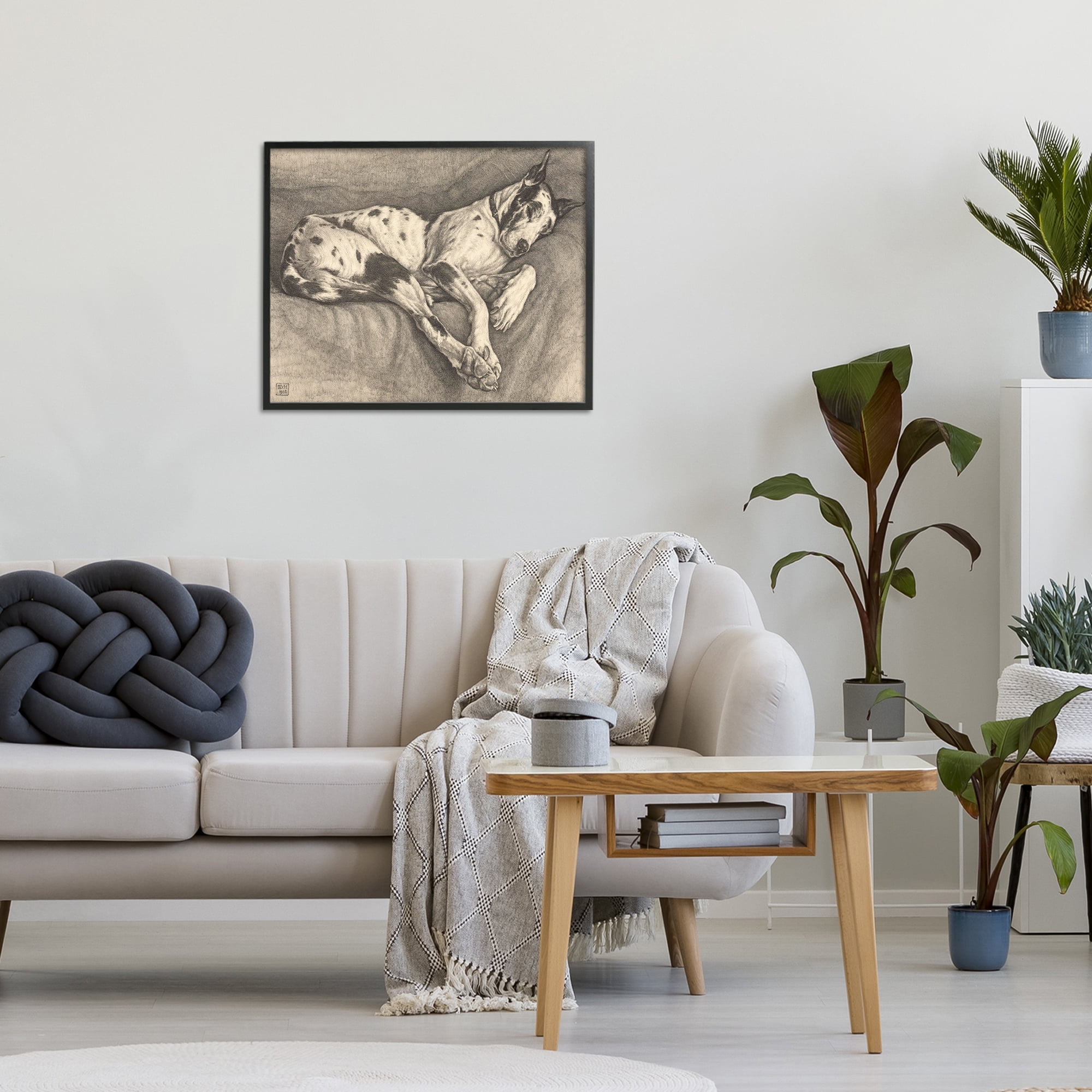 Stupell Industries Sleeping Hound Drawing Black Framed Giclee Art, design by Bertha Van Hasselt