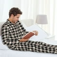 thumbnail image 6 of Honeii Black Plaid Heart Pattern Mens Pajamas Set,2pcs Men's Lounge Long Sleeve Sleep Shirt and Pajama Bottoms Sleepwear Set,Mens Pjs Sets-Small, 6 of 7