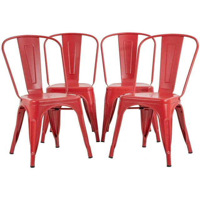 FDW Metal Dining Chairs Set of 4 Indoor Outdoor Chairs Patio Kitchen Metal 18 Inch Seat Height Restaurant Tolix Side Bar, Red