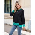 thumbnail image 6 of Long Sleeve Shirts for Women Tunic Tops Loose Fit Cute Casual Color Block Ribbed Knit Tops Sweaters Black S, 6 of 9