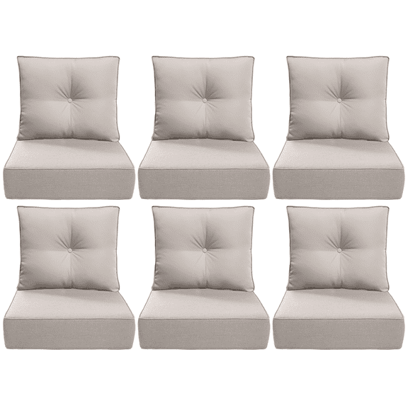 PUKNLY 6 pack Outdoor Chair Cushions, 24x24x6 in Patio Furniture Cushions, Waterproof & Fade Resistant High Back Deep Seat Cushions Replacement for Wicker Chairs, Loveseats, Sofas, Benches, Khaki