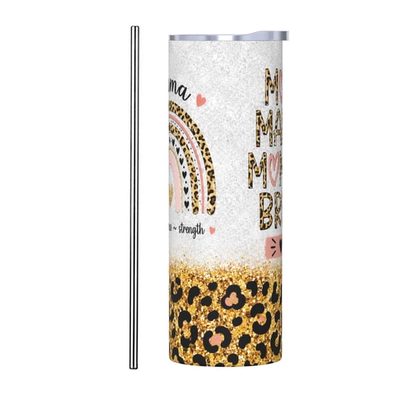 20oz Mama Leopard Rainbow Tumbler Insulated Car Cup Travel Coffee Cup Mom Gift for Women with Stainless Steel Straw
