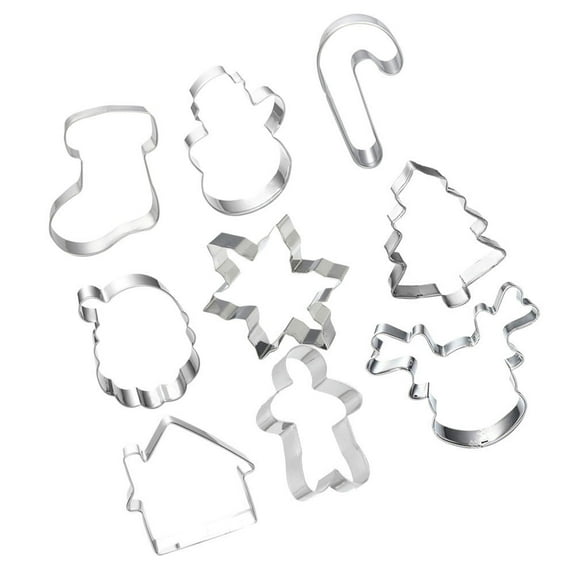 SASABAXI 9Pcs Stainless Steel Biscuit Molds with Christmas Elements Shape for Baking and Fondant Cutting
