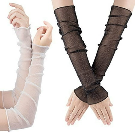 

2 Pairs Women Long Lace Gloves Black White