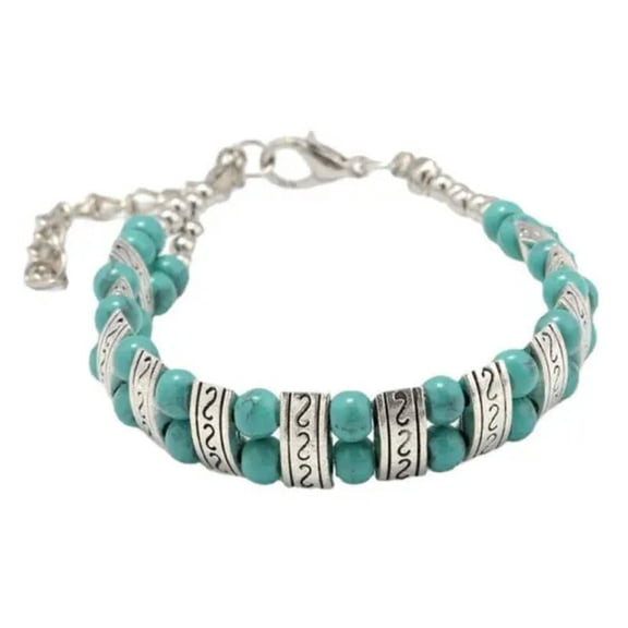 QQTDFG 925 Silver Retro Boho Turquoise Bracelet Bangle Women Wedding Bridal Jewelry-Silver