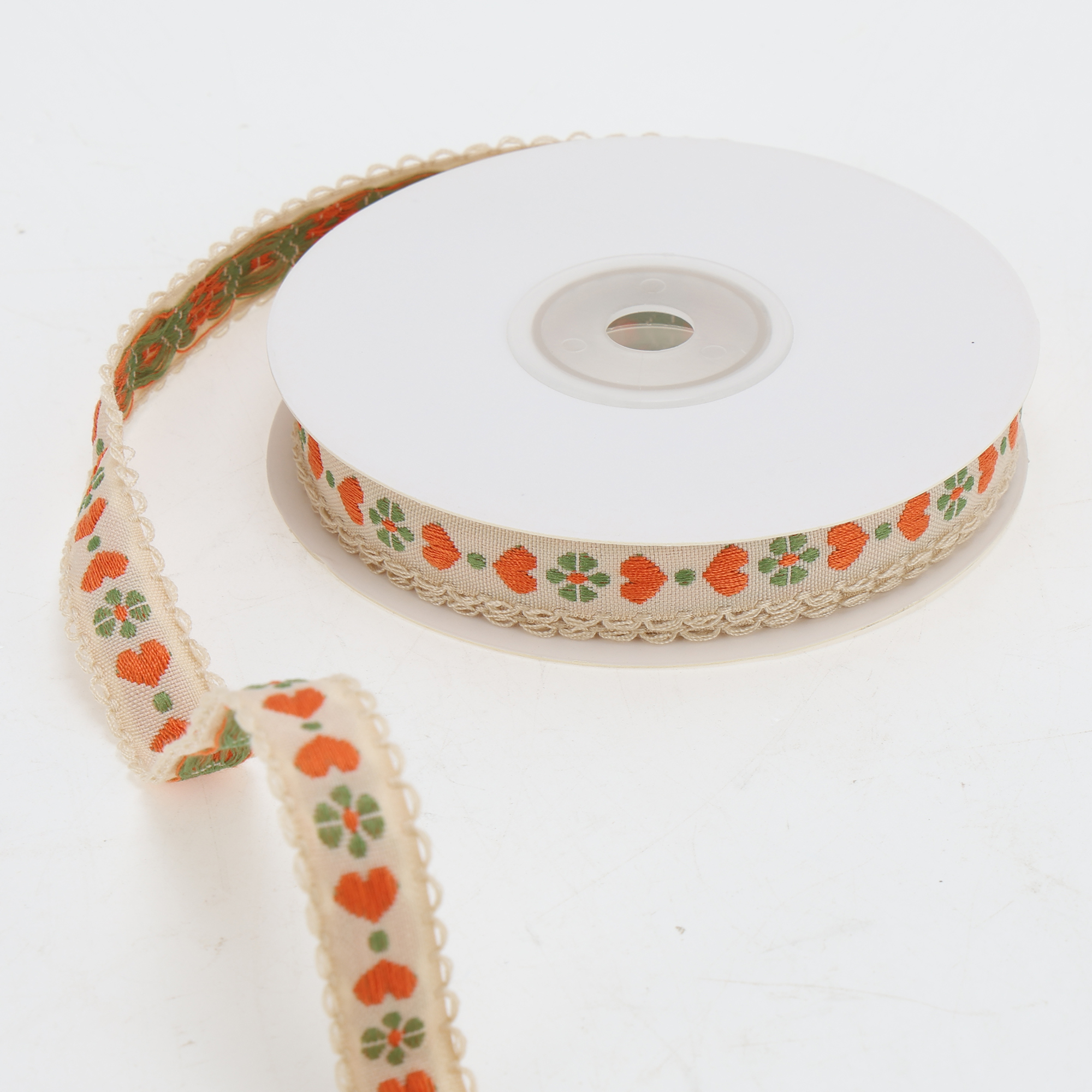 Unique Bargains 0.39"x29.53' Heart Flower Gift Ribbon for Crafting 1Pc Orange, Green