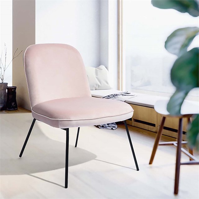 CRO Decor Chaises d'Appoint en Velours Rose avec Pieds Enduits de Noir (Lot de 2)