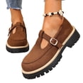 thumbnail image 5 of Women's T-Strap Platform Loafers, Trendy Suede Slip On Shoes with Adjustable Buckle, Comfortable Lug Sole Low Heel Pumps, Plus Size Available for Wide Feet, Fashionable Casual Dress Shoes, 5 of 10