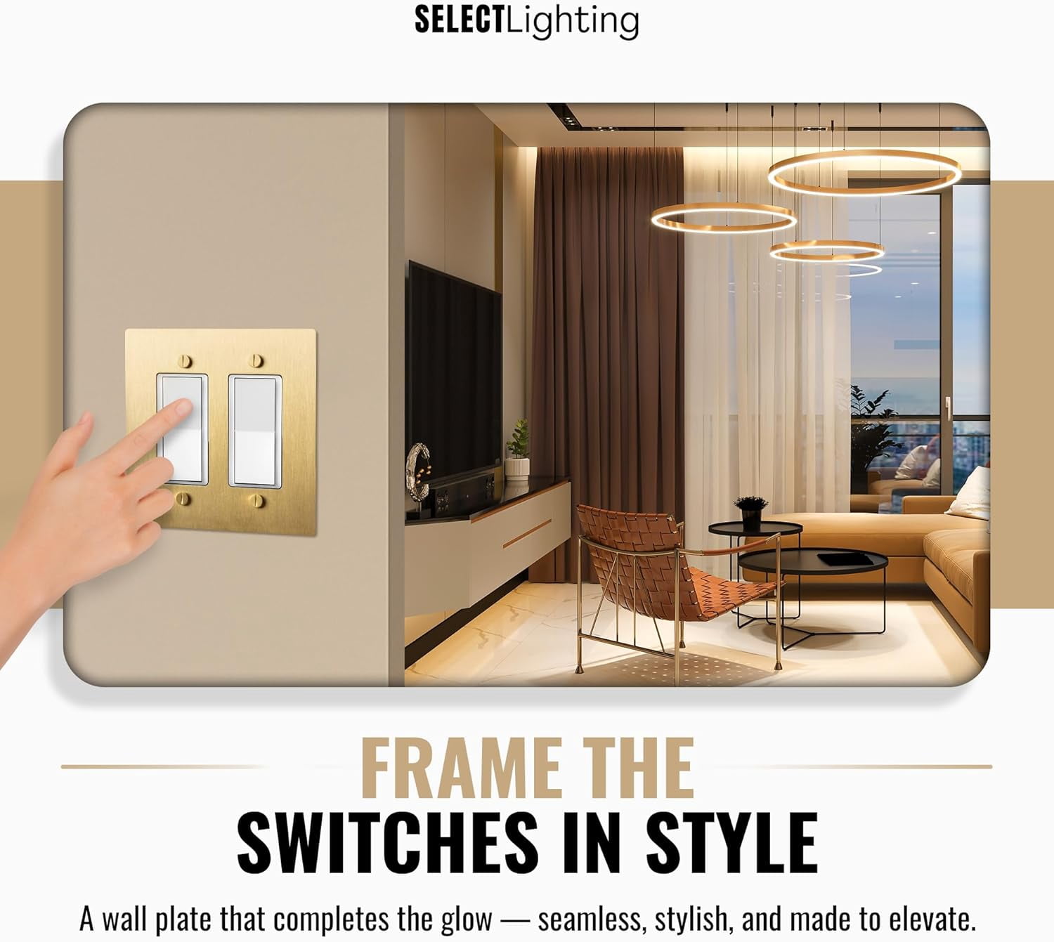 Select 2-Gang Satin Brass Wall Plate, Electrical Receptacle Wall Outlet Faceplate, GFI/Rocker Decorator Light Switch Cover