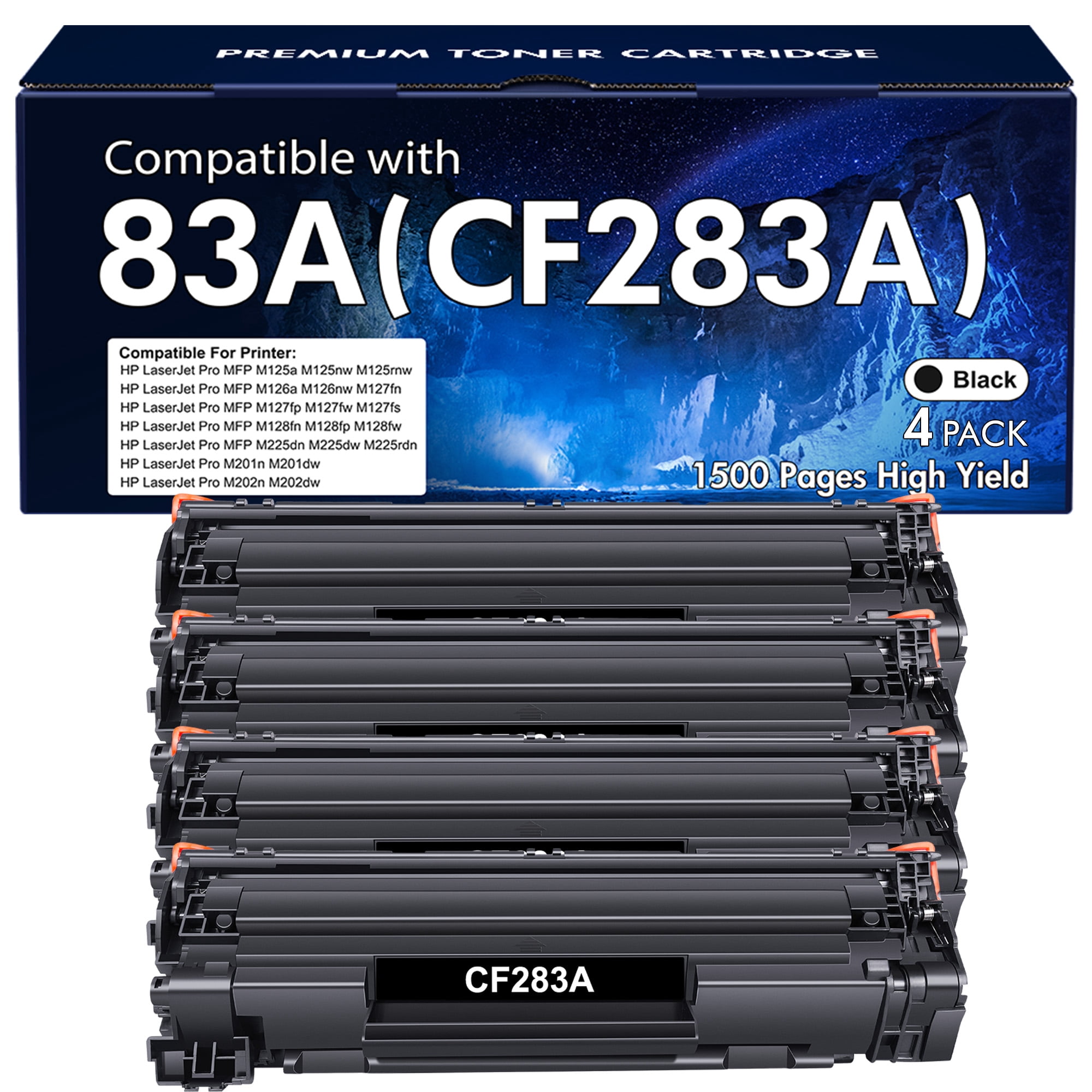 83A 83X Toner Cartridge Compatible for CF283A 83A CF283X 83X Work with Laserjet Pro MFP M225dn M225dw M125nw M125a Laserjet Pro M201dw M201n Printer (Black, 4 Pack)