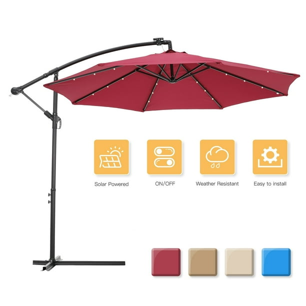 Outdoor Umbrella With Led Lights 12ft Solar Offset Patio Hanging Cantilever Market For Deck Pool W Crank Cross Base Easy Open Adustment Burdy Com Outdoor Umbrella With Led Lights 12ft, How To Hang Lights On Patio Umbrella