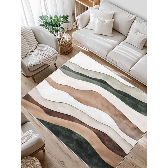 Abstract Wave Texture Area Rug for Bedroom 3x5 Ft Vintage Brown Turquoise Bump Super Soft fuzzy Throw Rug Non-Slip Fluffy Plush Indoor Floor Carpet for Living Room Nursery Home Decor