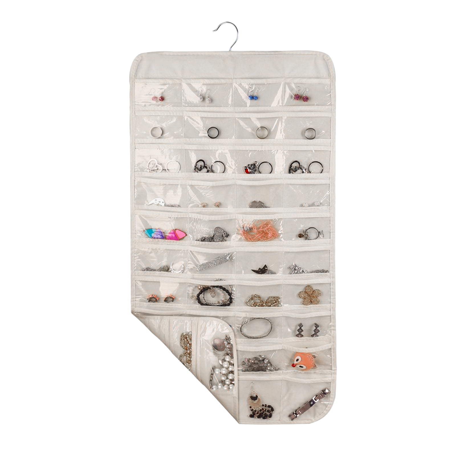Dual-Sided 80-Pocket Hanging Jewelry Storage Displace Ring Earring Organizer 