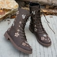 thumbnail image 5 of QQAMB Women's Ankle Boots with Flower Embroidery Round Toe Front Lace-Up and Side Zipper Low Heel Casual Winter Boots, 5 of 7