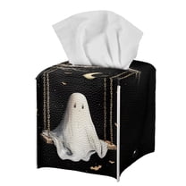 Psesaysky Suqare Tissue Box Holder, 5.1"X5.1"X5.5" Waterproof Tissue Box Cover PU Leather Facial Organizer for Dresser Bathroom Home Decor (Ghost)