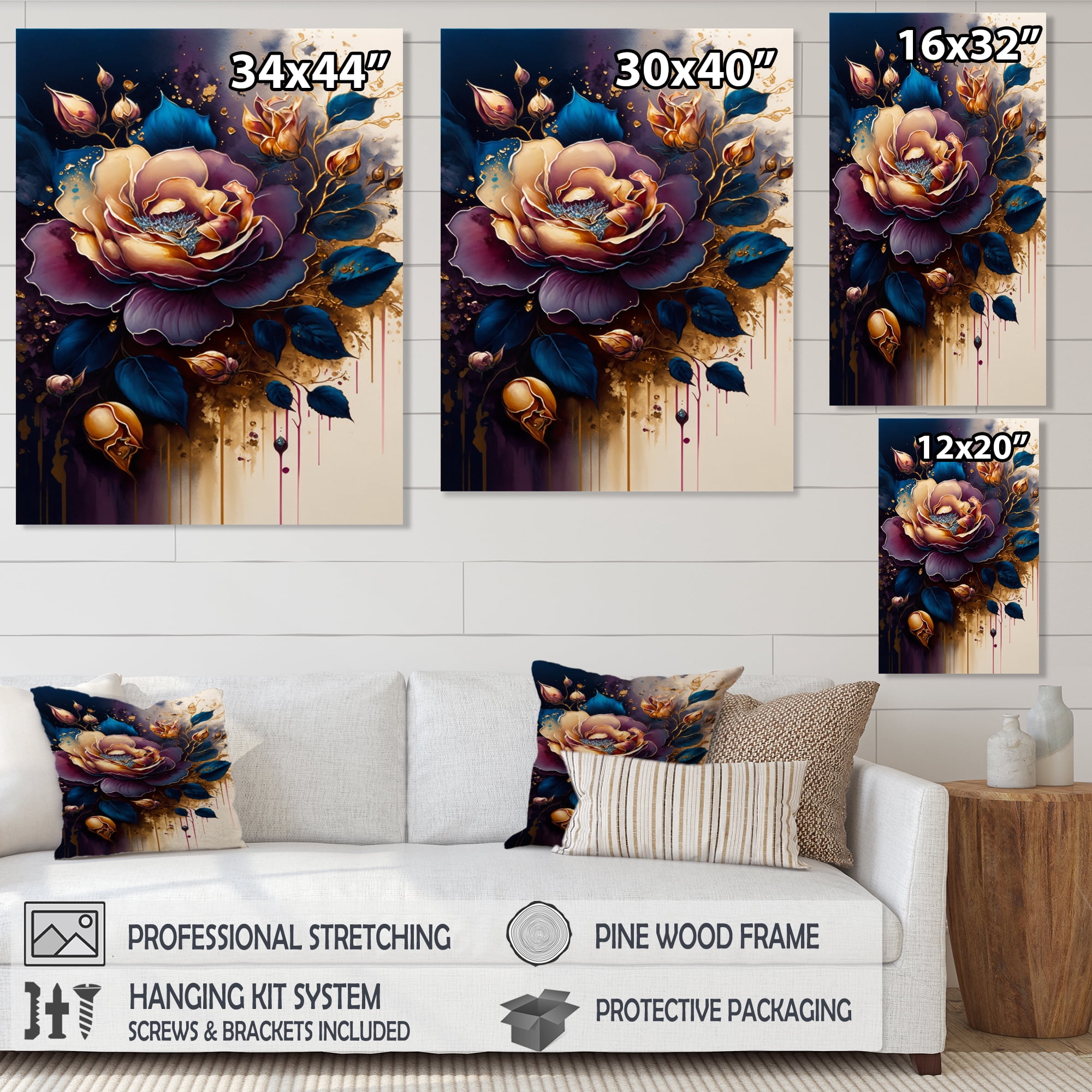 Designart Night Shade Rose Design V Canvas Wall Art