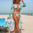 thumbnail image 2 of Hxshgdsn 3Pc Set For Women Swimsuits Graphic Print Beach Shawl Cover Up Sport Bras And Swim Shorts Suit Outfits Light Blue M, 2 of 9