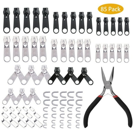 

196/85pcs Metal Zip Slider Install Pliers Fix Zip Puller Replacement Repair Kit 84pcs+flat nose pliers