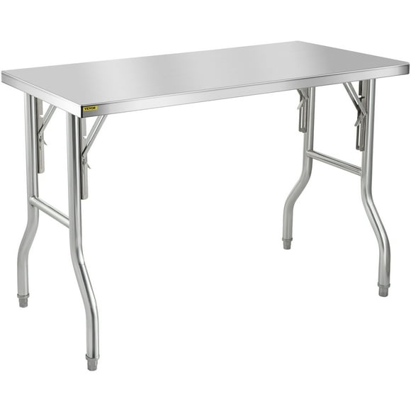 VEVOR Commercial Worktable Workstation 48 x 24 inch Folding Commercial Prep Table, Heavy-duty Stainless Steel with 661 lbs Load Capacity, Kitchen Work Table, Silver, 1 Count
