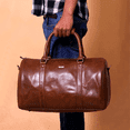 thumbnail image 3 of Sylvester - Strutt Crushed Tan Leather Unisex Duffle Bag Ideal for a 3 Day Trip, 3 of 10