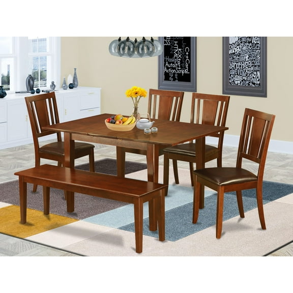 East West Furniture  Dining Room Table Set- a Rectangle Kitchen Table and Dining Chairs with a Bench, Mahogany (Seat Option) PSDU6D-MAH-LC