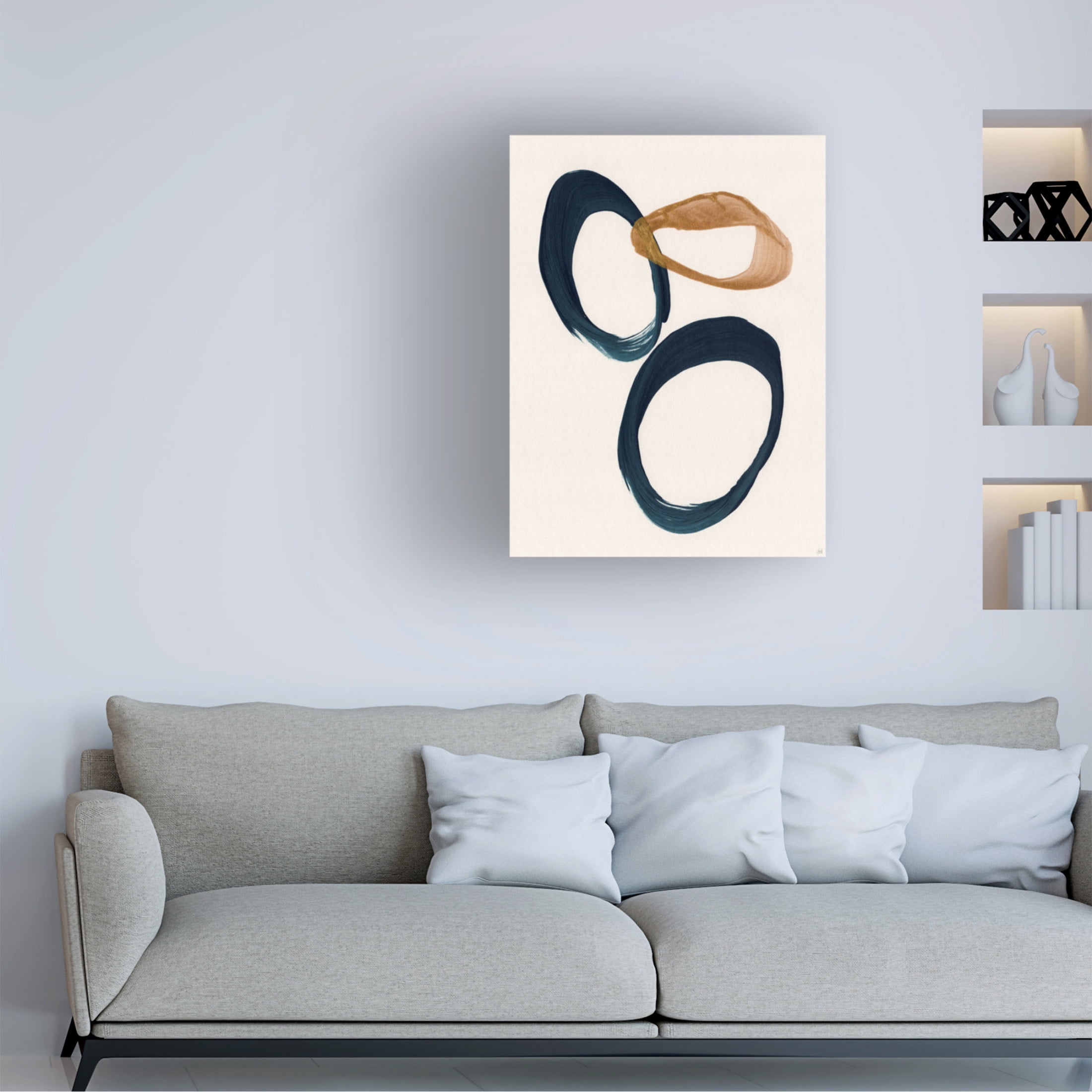 Canvas Wall Art - Line and Brush 'Blue 2 Gold 1 Circles 3' Wall Art for Living Room, Bedroom, or Office Décor by Trademark Fine Art - 18 x 24 Inches