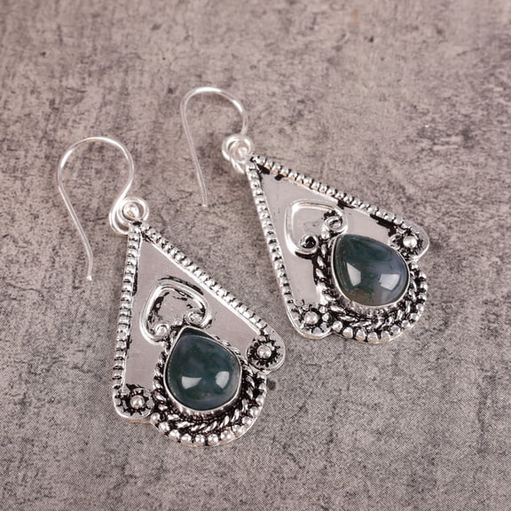Moss Agate Earrings 925 Sterling Silver Jewelry