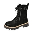 thumbnail image 4 of Womens Combat Boots Trendy Lace up Chunky Lug Sole Winter Warm Waterproof Mid Calf Riding Booties with Zipper Pocket, 4 of 5