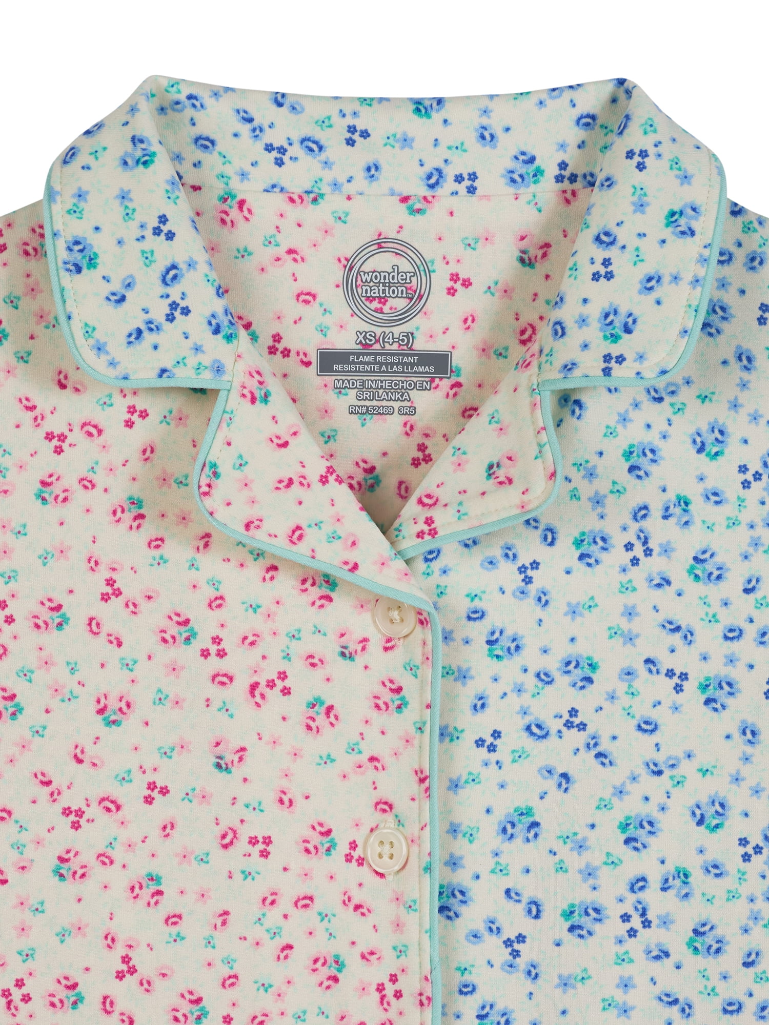 Wonder Nation Girls Short Sleeve Button Front Pajama Top and Pants Set with Eyemask, 3-Piece, Sizes 4-18
