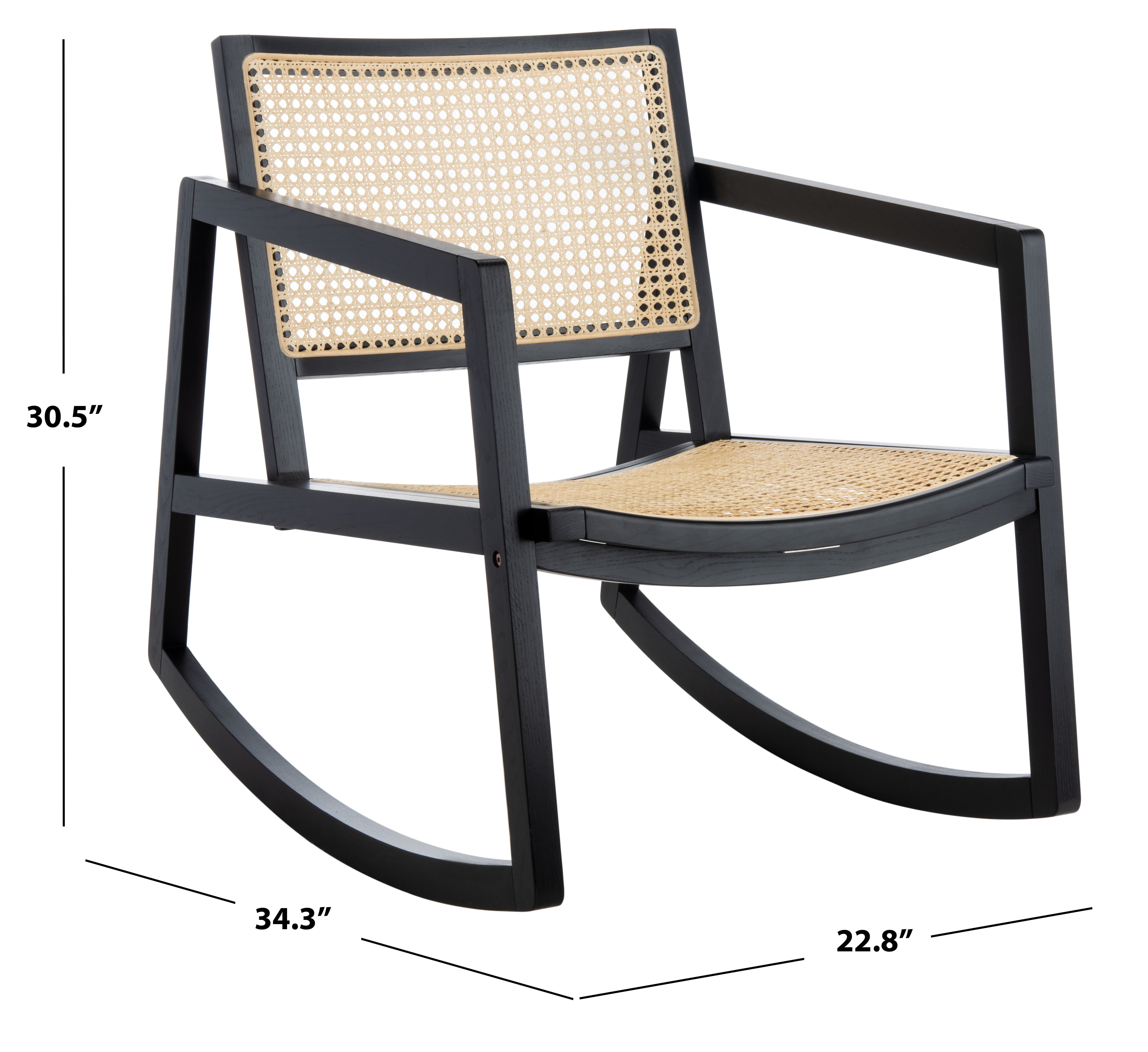 SAFAVIEH Couture Perth Coastal Solid Rattan Rocking Chair, Black/Natural