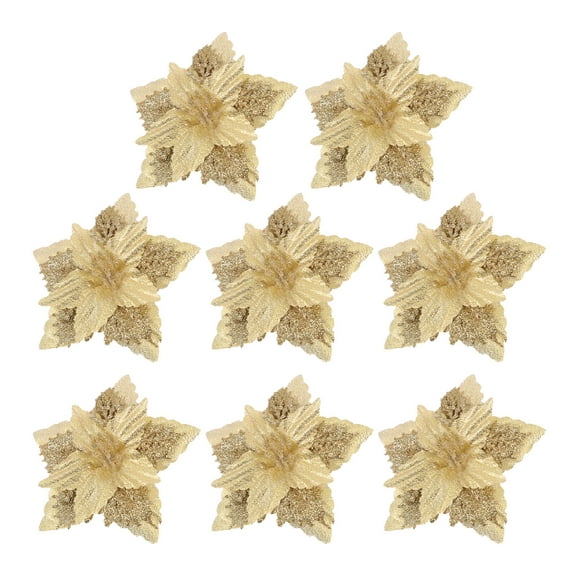 8 Pcs Simulated Xmas Flowers Large Gold Ornaments for Christmas Tree Baubles Decorations Silver