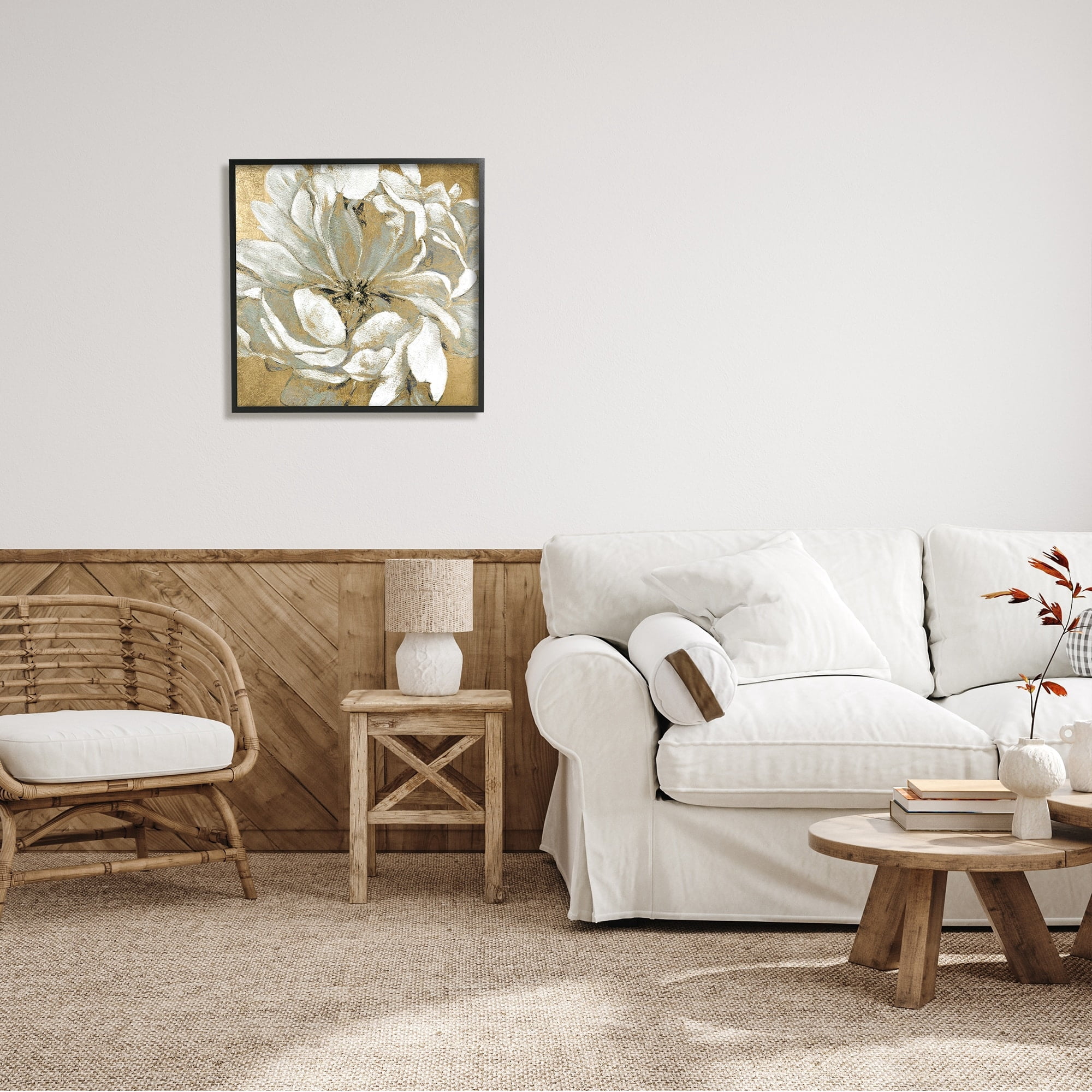 Stupell Industries Abstract White Magnolia Blossom Flower Petals over Gold, 24 x 24,Design by Carol Robinson